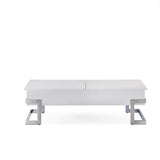 47" White and Silver Wood And Metal Lift Top Sled Coffee Table