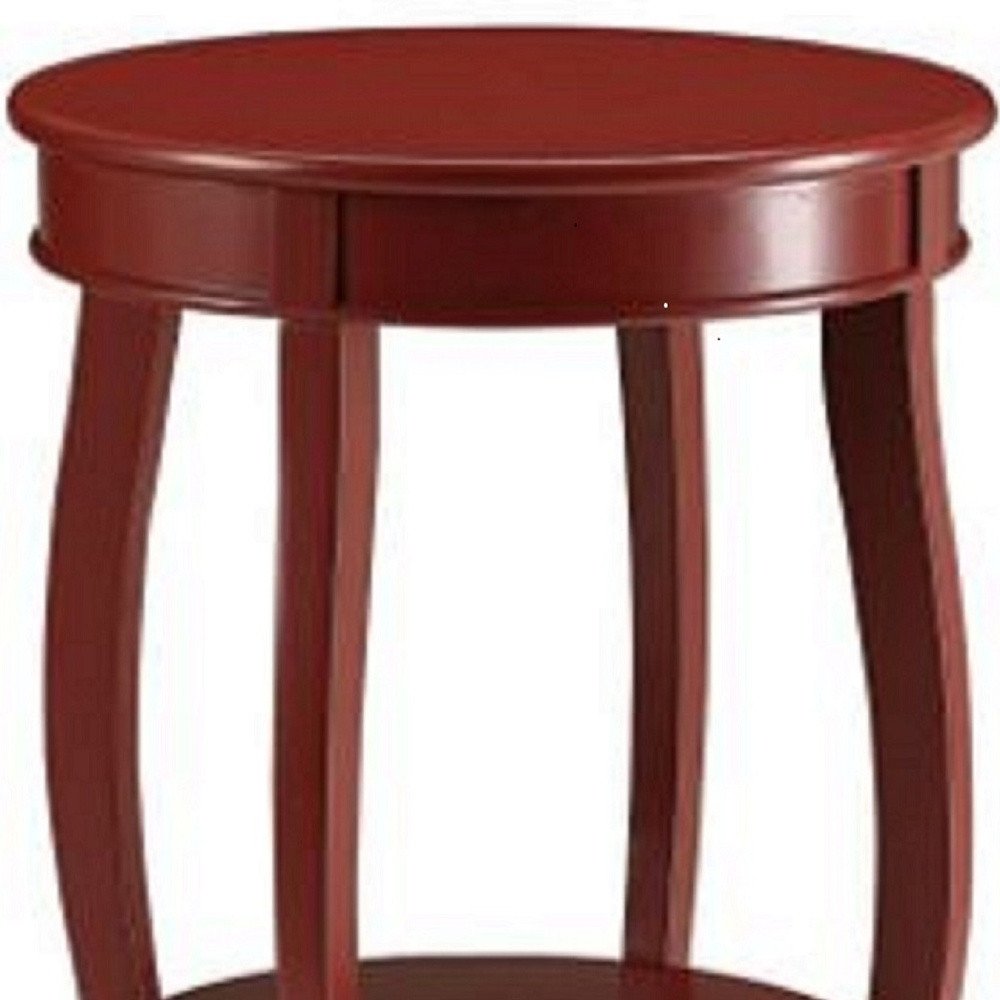 24" White Solid Wood Round End Table With Shelf