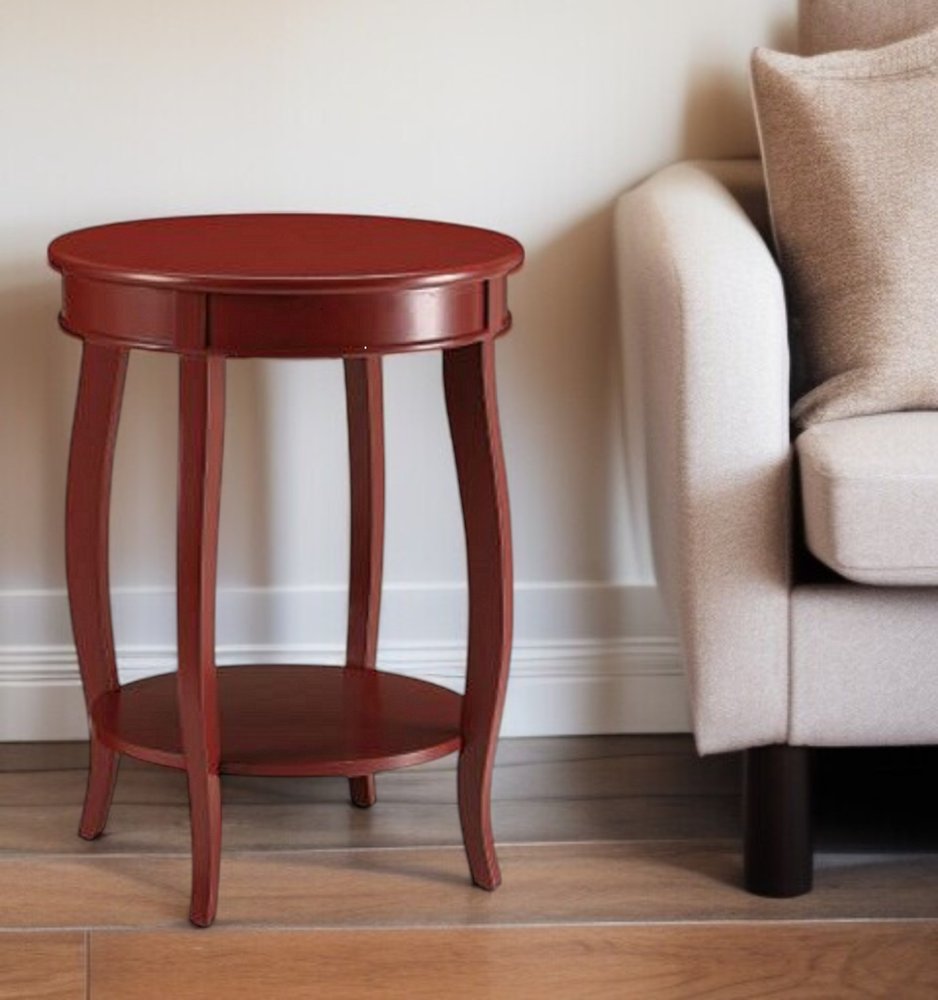 24" White Solid Wood Round End Table With Shelf