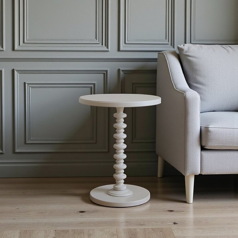 22" Brown Solid Wood Round Pedestal End Table