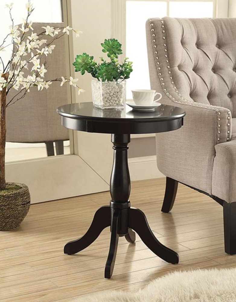 22" White Wood Round Pedestal End Table