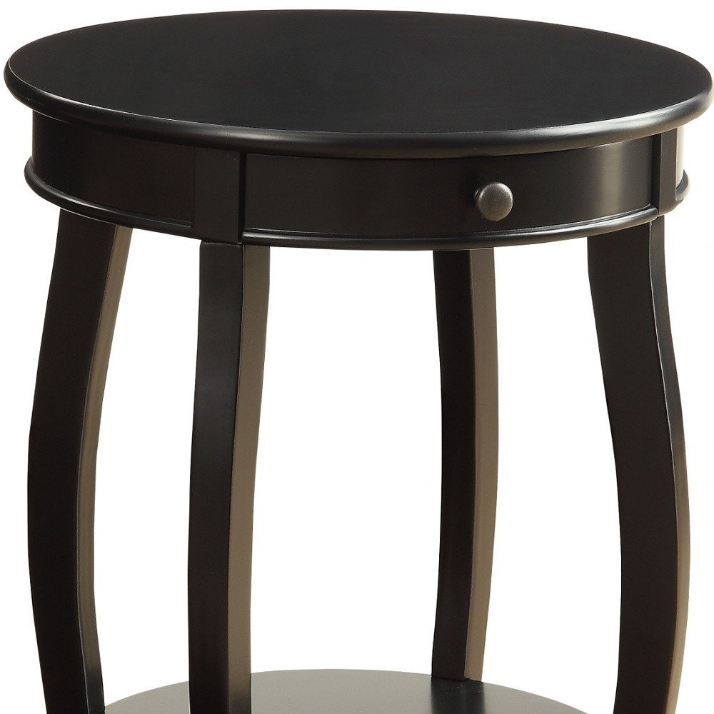 24" Brown Solid Wood Round End Table With Shelf