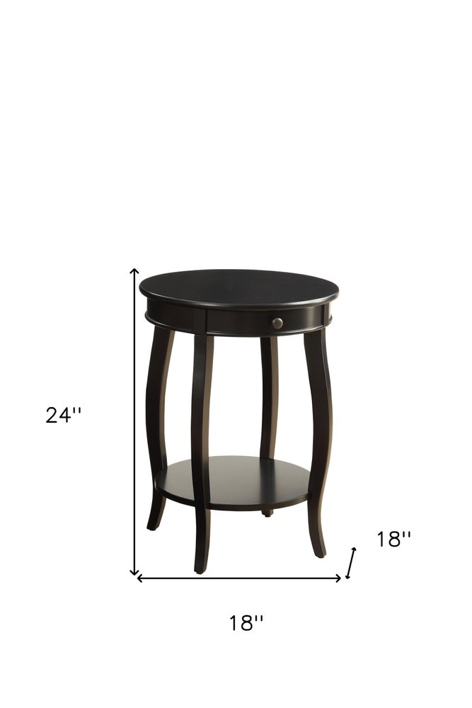 24" Brown Solid Wood Round End Table With Shelf
