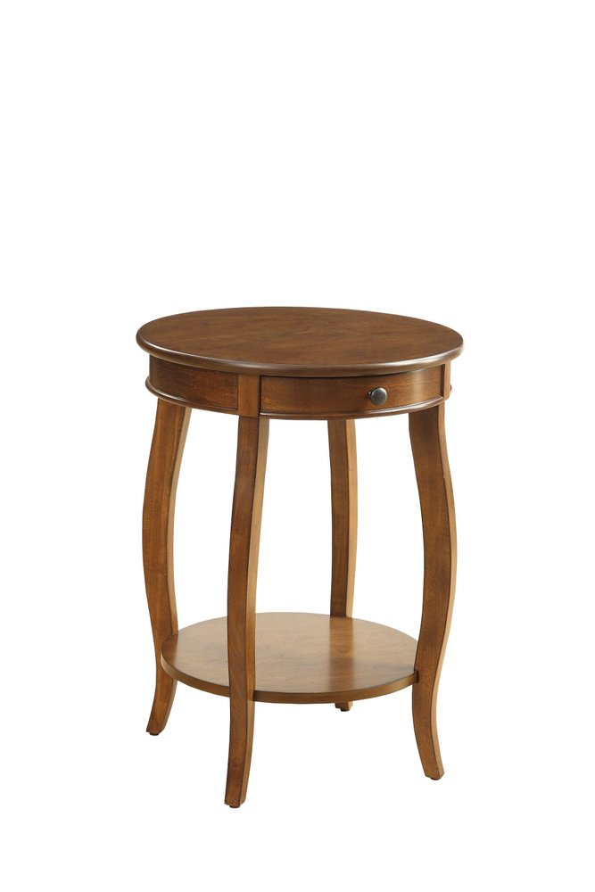 24" Black Wood Round End Table With Drawer And Shelf
