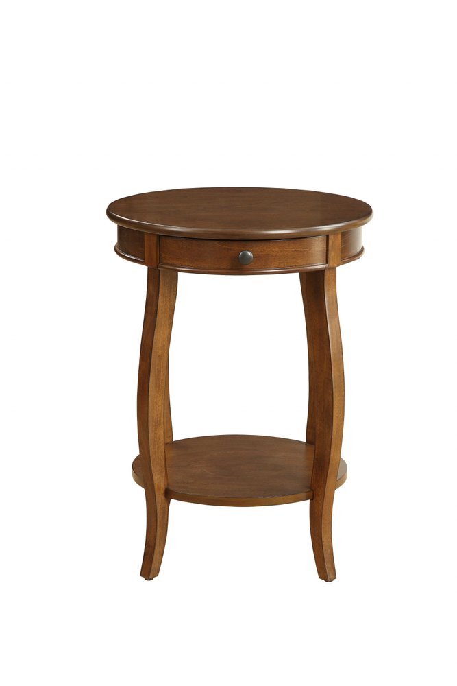 24" Black Wood Round End Table With Drawer And Shelf