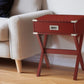 24" Red Wood Cross Legs End Table With Drawer