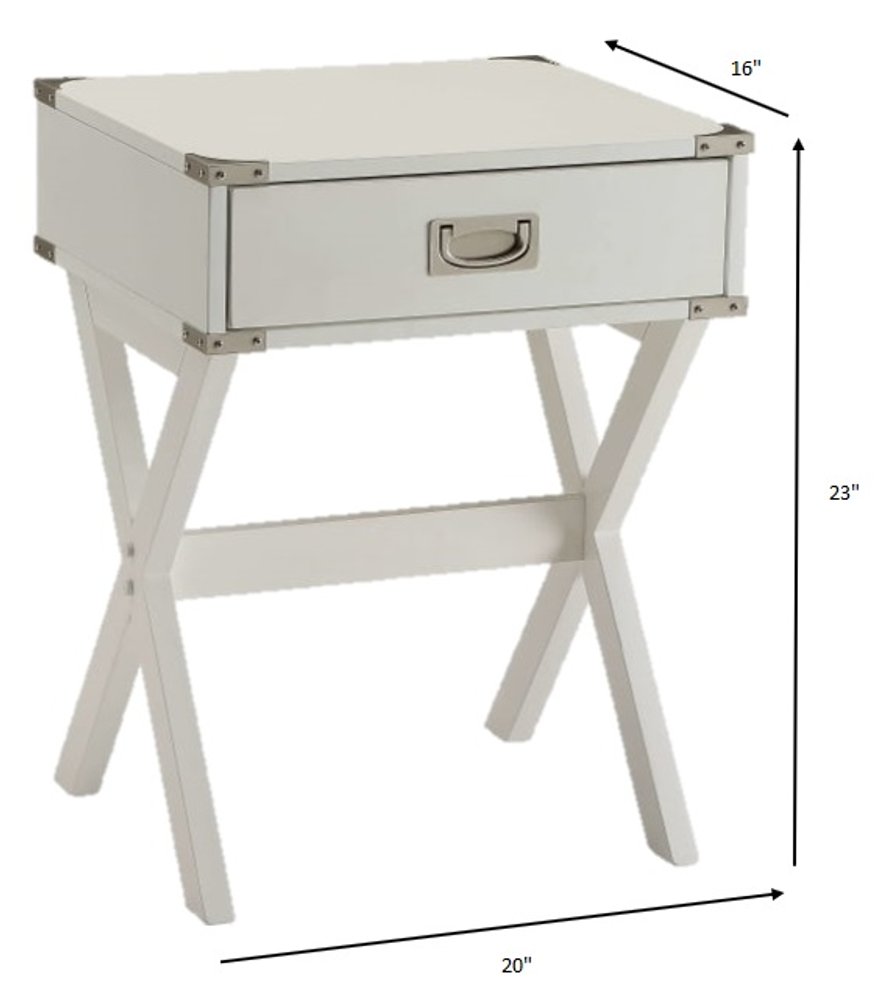 24" Red Wood Cross Legs End Table With Drawer