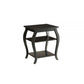 23" Black Wood Bow Leg End Table With Two Shelves