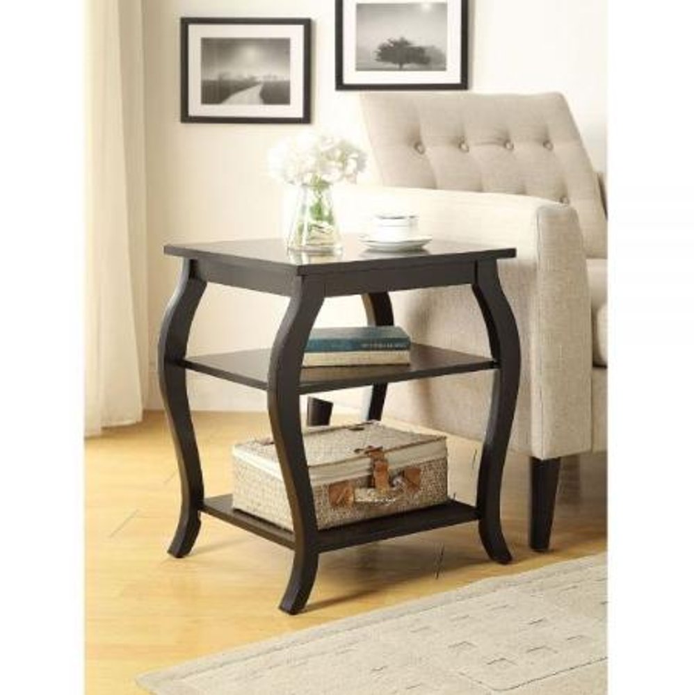 23" Teal Blue Wood Bow Leg End Table With Two Shelves