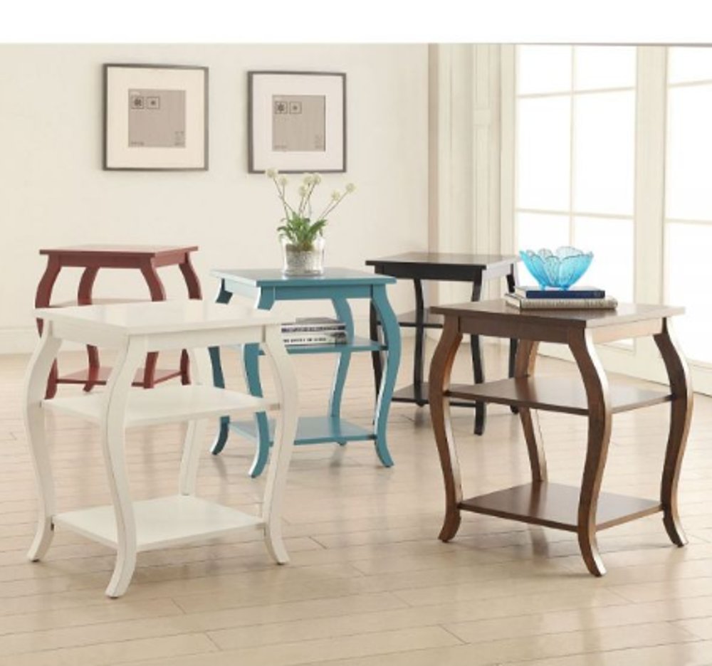 23" Black Wood Bow Leg End Table With Two Shelves