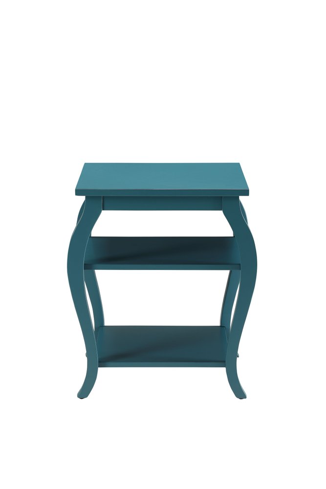 23" Teal Blue Wood Bow Leg End Table With Two Shelves