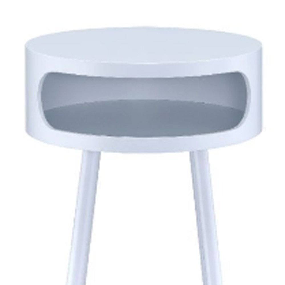 26" White and Natural Solid Wood Round End Table With Shelf