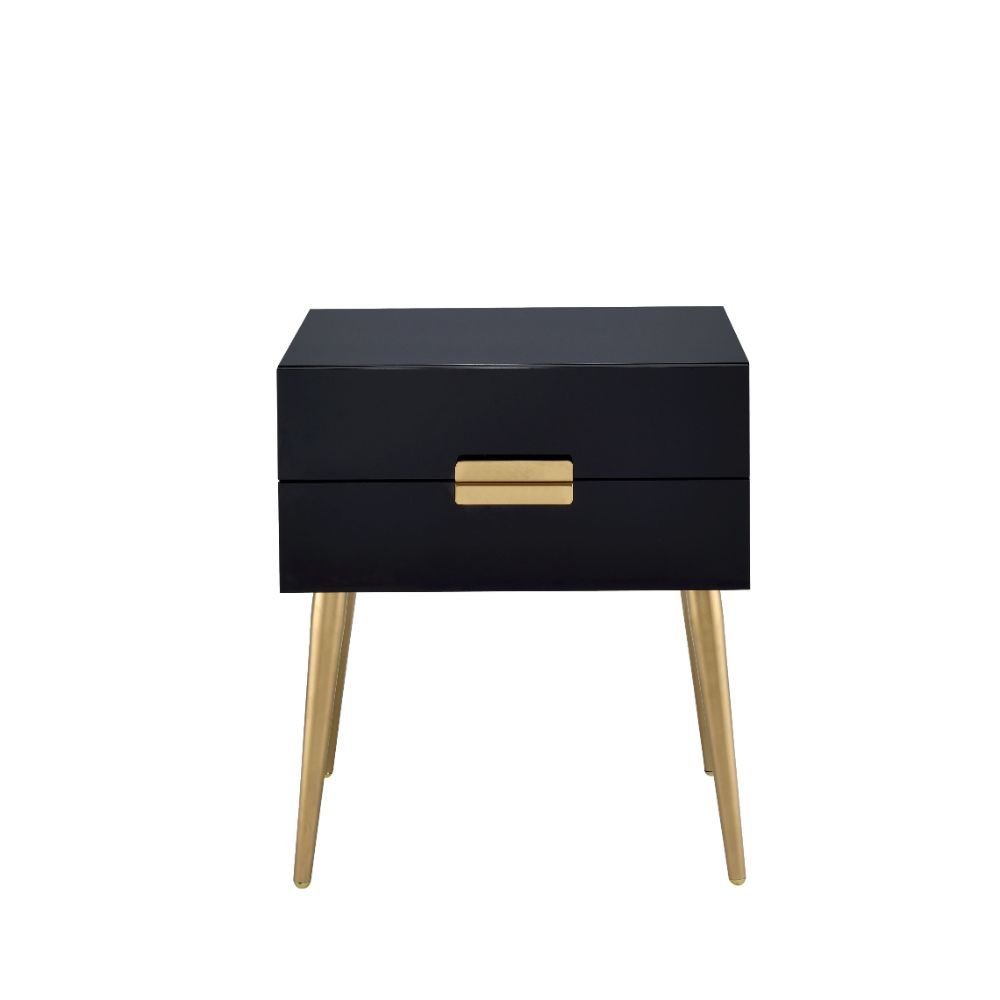 24" Black And Gold Wood And Iron End Table With Two Drawers