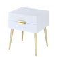 24" Gold And White End Table With Two Drawers
