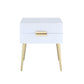 24" Gold And White End Table With Two Drawers