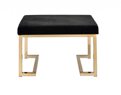 24" Black Polyester and Gold Ottoman