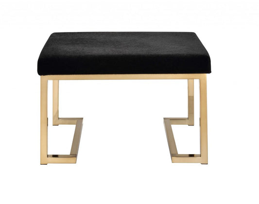 24" Black Polyester and Gold Ottoman