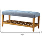 40" Blue and Brown Tufted Fabric Upholstered Storage Bench with Shelves