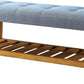 40" Gray and Brown Linen Blend and Solid Wood Upholstered Storage Bench With Shelves