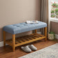 40" Blue and Brown Tufted Fabric Upholstered Storage Bench with Shelves