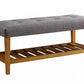 40" Blue and Brown Tufted Fabric Upholstered Storage Bench with Shelves