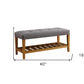 40" Blue and Brown Tufted Fabric Upholstered Storage Bench with Shelves