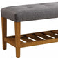 40" Blue and Brown Tufted Fabric Upholstered Storage Bench with Shelves