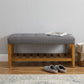 40" Blue and Brown Tufted Fabric Upholstered Storage Bench with Shelves