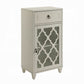 17" White Fret Work Design Glass Door Accent Cabinet