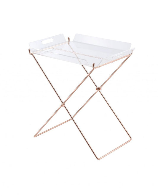 22" Clear and Copper Acrylic and Metal Tray Table