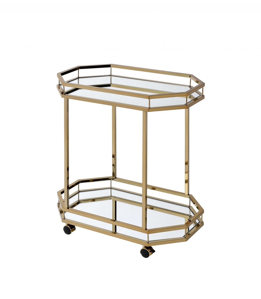 28" Champagne and Clear Glass and Iron Octagon Rolling Prep Table