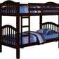 80" X 43" X 69" Espresso Pine Wood Twin Over Twin Bunk Bed