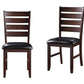 Set of Two Black And Brown Faux Leather Wood Slat Back Dining Side Chairs