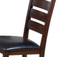 Set of Two Black And Brown Faux Leather Wood Slat Back Dining Side Chairs