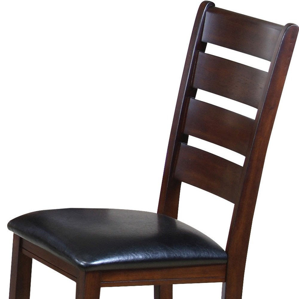 Set of Two Black And Brown Faux Leather Wood Slat Back Dining Side Chairs