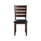 Set of Two Black And Brown Faux Leather Wood Slat Back Dining Side Chairs