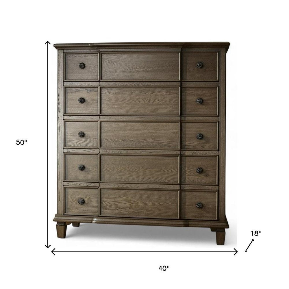60" Dark Brown Solid Wood Nine Drawer Double Dresser