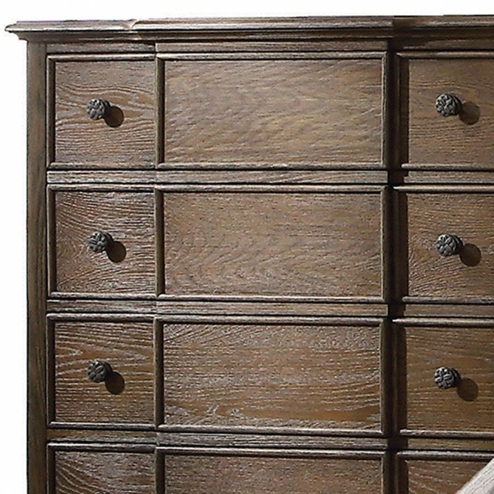 60" Dark Brown Solid Wood Nine Drawer Double Dresser