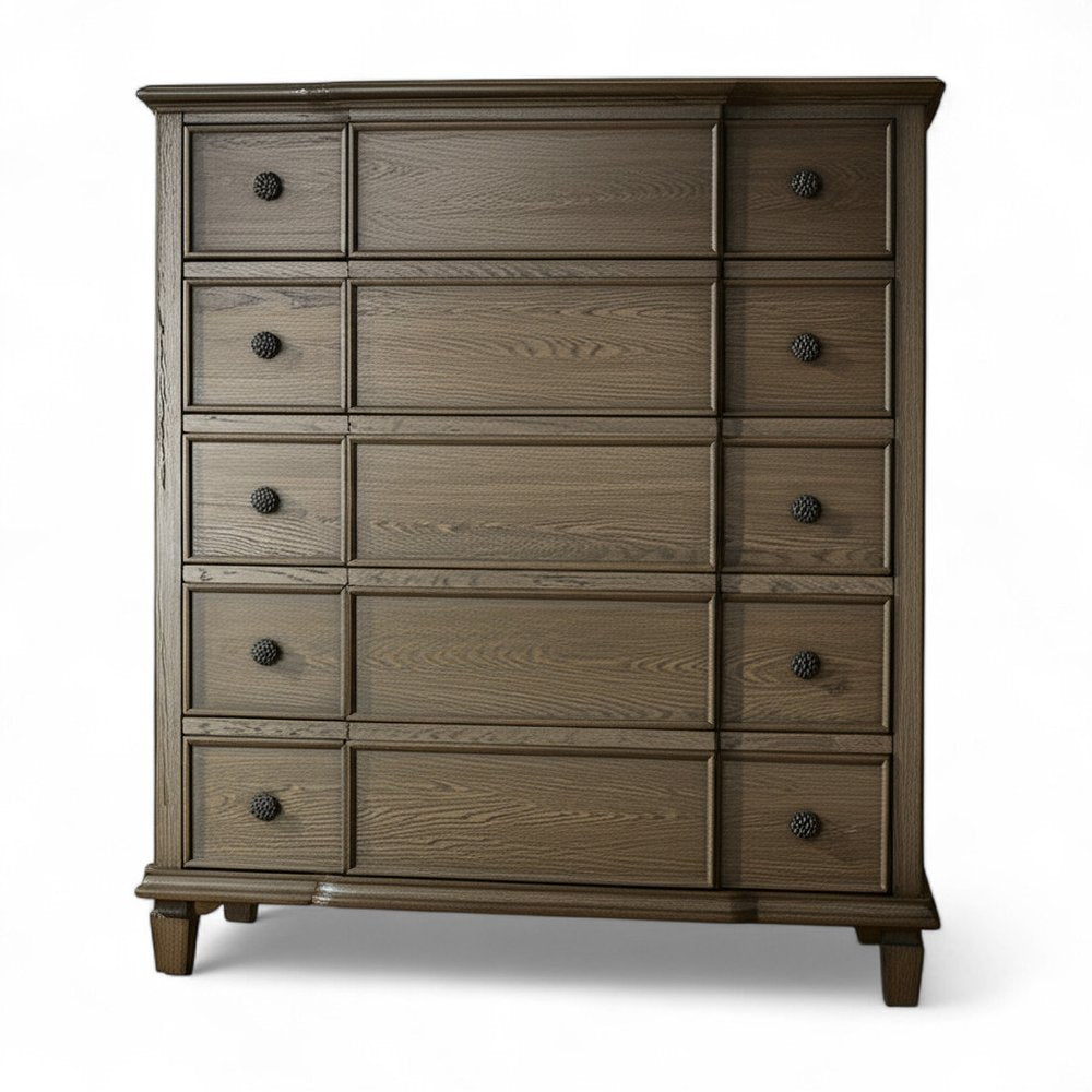 60" Dark Brown Solid Wood Nine Drawer Double Dresser