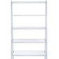White And Silver Metal and Glass Five Tier Ladder Bookcase