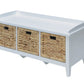 43" Teal Blue Solid Wood Storage Bench with Drawers