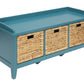 43" Teal Blue Solid Wood Storage Bench with Drawers