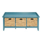 43" Teal Blue Solid Wood Storage Bench with Drawers