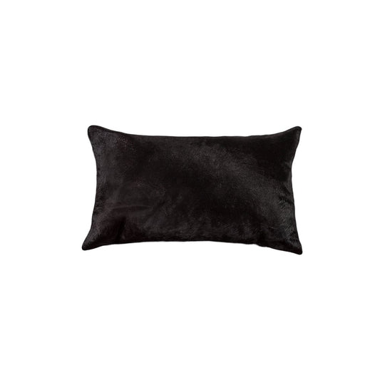 12" X 20" Black Cowhide Throw Pillow