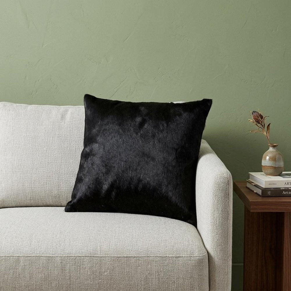 12" X 20" Black Cowhide Throw Pillow