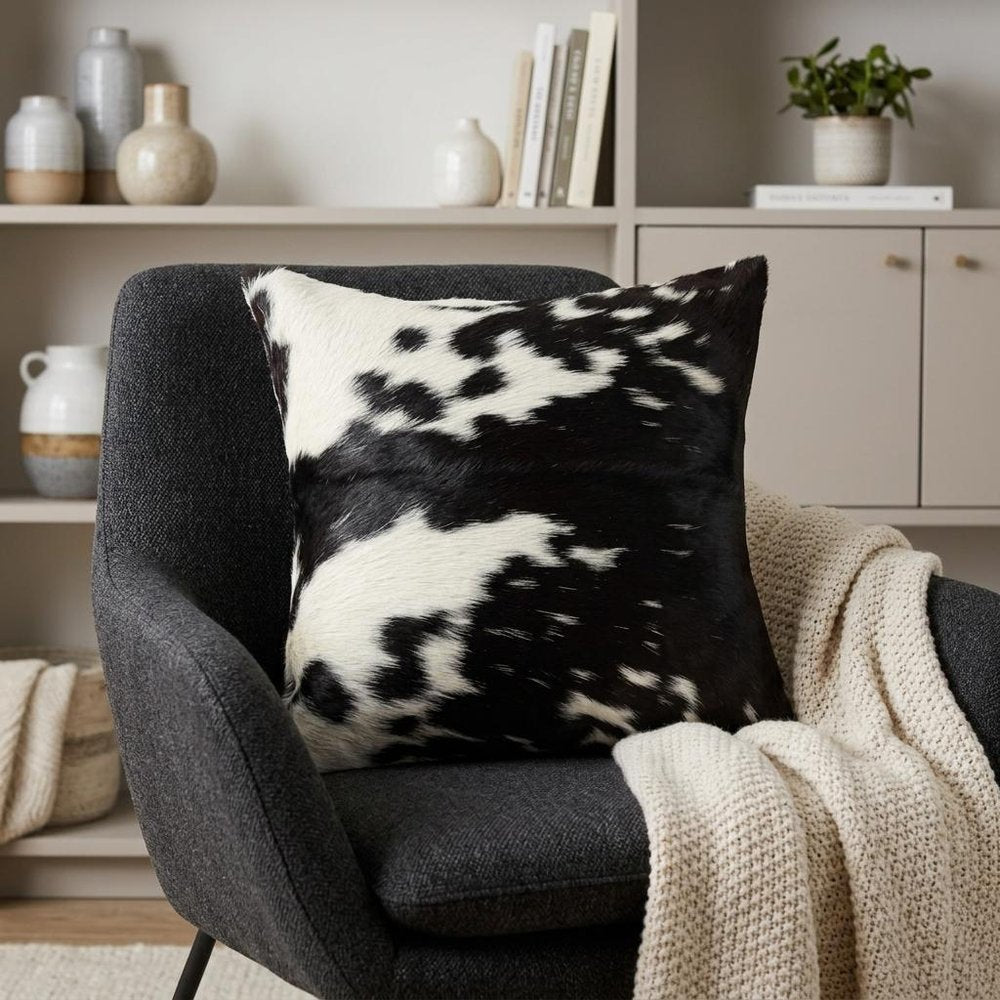 18" Brown and White Cowhide Throw Pillow