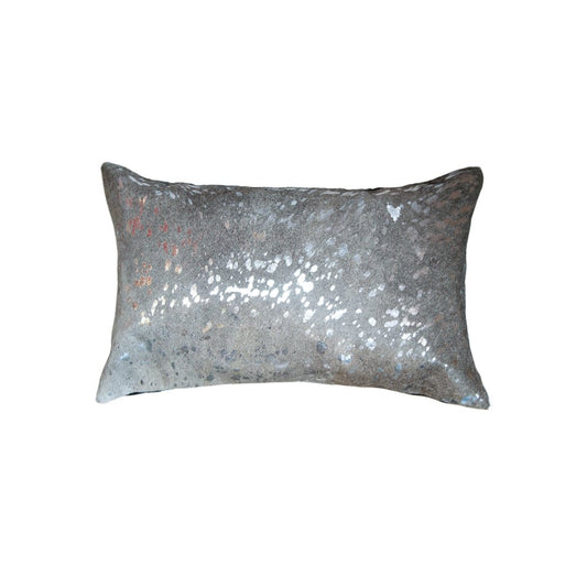 12" X 20" Black and Silver Cowhide Throw Pillow