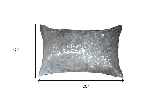 12" X 20" Black and Silver Cowhide Throw Pillow