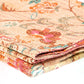 50" X 70" Beige Pink Orange and Green Cotton Kantha Floral Throw Throw Blanket with Embroidery