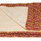 50" X 70" Maroon Yellow and Green Kantha Cotton Floral Throw Blanket with Embroidery
